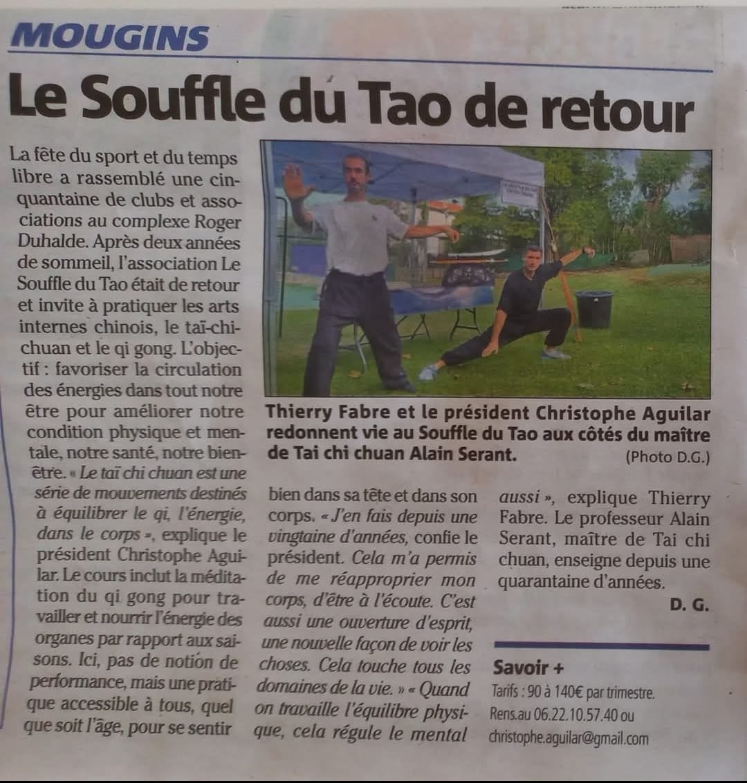 Coupure de presse Nice-Matin : Le Souffle du Tao de retour